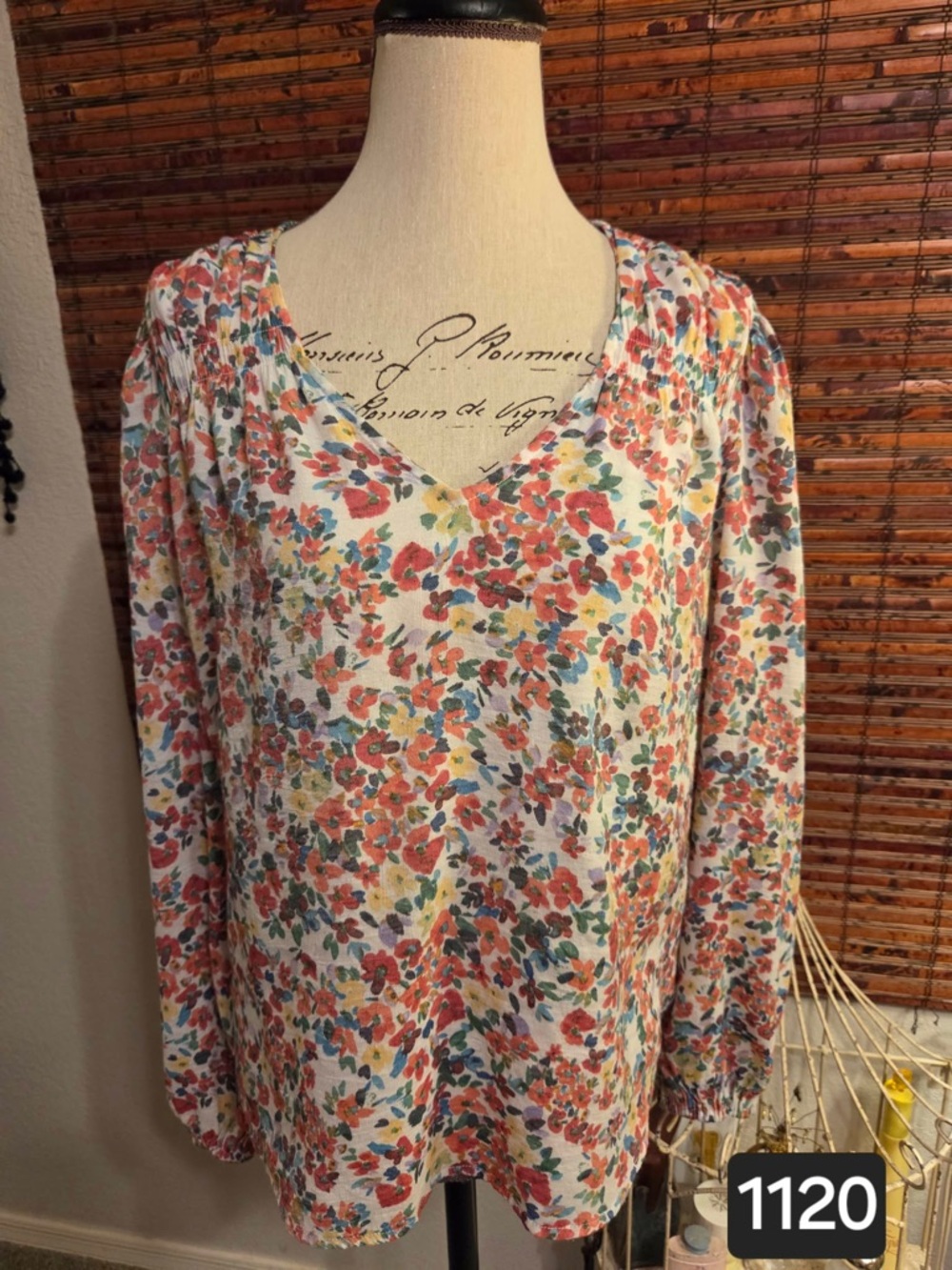 Floral V-Neck Long Sleeve Blouse - White/Multi